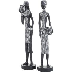 imageDeco 79 Polystone Woman Handmade Decorative Sculpture Standing African Home Decor Statues with Intricate Details Set of 2 Accent Figurines 6quotW 31quotH WhiteBlack