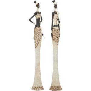 imageDeco 79 Polystone Woman Handmade Decorative Sculpture Standing African Home Decor Statues with Intricate Details Set of 2 Accent Figurines 6quotW 31quotH WhiteWhite
