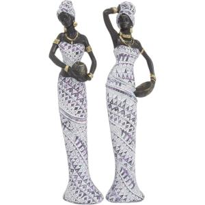 imageDeco 79 Polystone Woman Handmade Decorative Sculpture Standing African Home Decor Statues with Intricate Details Set of 2 Accent Figurines 6quotW 31quotH WhiteMulticolor