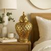 imageDeco 79 Ceramic Living Room Decorative Jars Decorative Container with Geometric Cutout Design and Lid Jar with Lid 10quot x 10quot x 18quot GoldGold