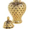 imageDeco 79 Ceramic Living Room Decorative Jars Decorative Container with Geometric Cutout Design and Lid Jar with Lid 10quot x 10quot x 18quot GoldGold