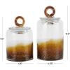 imageDeco 79 Glass Geometric Living Room Decorative Jars Faceted Ombre Decorative Container with Diamond Knobs Set of 2 Jar with Lid 9quot 7quotH Dark BlueBrown