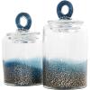 imageDeco 79 Glass Geometric Living Room Decorative Jars Faceted Ombre Decorative Container with Diamond Knobs Set of 2 Jar with Lid 9quot 7quotH Dark BlueBlue