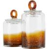 imageDeco 79 Glass Geometric Living Room Decorative Jars Faceted Ombre Decorative Container with Diamond Knobs Set of 2 Jar with Lid 9quot 7quotH Dark BlueBrown