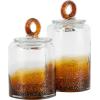 imageDeco 79 Glass Geometric Living Room Decorative Jars Faceted Ombre Decorative Container with Diamond Knobs Set of 2 Jar with Lid 9quot 7quotH Dark BlueBrown