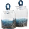 imageDeco 79 Glass Geometric Living Room Decorative Jars Faceted Ombre Decorative Container with Diamond Knobs Set of 2 Jar with Lid 9quot 7quotH Dark BlueBlue