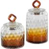 imageDeco 79 Glass Geometric Living Room Decorative Jars Faceted Ombre Decorative Container with Diamond Knobs Set of 2 Jar with Lid 9quot 7quotH Dark BlueOrange