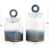 imageDeco 79 Glass Geometric Living Room Decorative Jars Faceted Ombre Decorative Container with Diamond Knobs Set of 2 Jar with Lid 9quot 7quotH Dark BlueBlue
