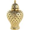 imageDeco 79 Ceramic Living Room Decorative Jars Decorative Container with Geometric Cutout Design and Lid Jar with Lid 10quot x 10quot x 18quot GoldGold