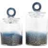imageDeco 79 Glass Geometric Living Room Decorative Jars Faceted Ombre Decorative Container with Diamond Knobs Set of 2 Jar with Lid 9quot 7quotH Dark BlueBlue