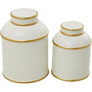 imageDeco 79 Ceramic Living Room Decorative Jars Decorative Container with Gold Accents Set of 2 Jar with Lid 10quotW 8quotH White