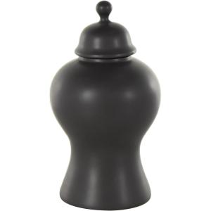 imageDeco 79 Ceramic Living Room Decorative Jars Rounded Hourglass Decorative Container with Lid and Ball Knob Jar with Lid 12quot x 12quot x 25quot BlackBlack