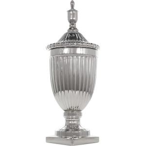 imageDeco 79 Ceramic Living Room Decorative Jars Tall Decorative Container with Grooves Jar with Lid 12quot x 12quot x 32quot Silver