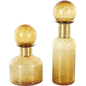 imageDeco 79 Glass Living Room Decorative Jars Speckled Ombre Decorative Container with Round Orb Tops Set of 2 Jar with Lid 14quot 10quotH YellowYellow