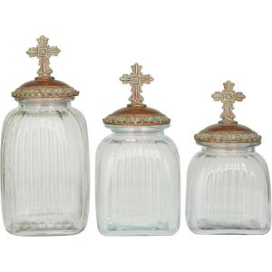 imageDeco 79 Glass Round Decorative Jars Set of 3 15quot 13quot 11quot H Clear