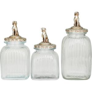 imageDeco 79 Glass Round Decorative Jars Set of 3 15quot 13quot 11quotH Clear