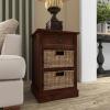 imageDeco 79 Wood Storage Unit 2 Seagrass Basket and 1 Drawer  16quot x 13quot x 28quot TealBrown