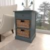 imageDeco 79 Wood Storage Unit 2 Seagrass Basket and 1 Drawer  16quot x 13quot x 28quot TealTeal