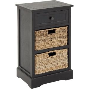 imageDeco 79 Wood Storage Unit 2 Seagrass Basket and 1 Drawer  16quot x 13quot x 28quot TealBlack