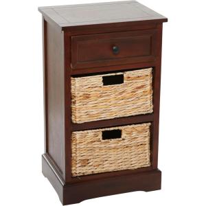 imageDeco 79 Wood Storage Unit 2 Seagrass Basket and 1 Drawer  16quot x 13quot x 28quot TealBrown