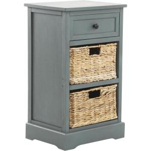 imageDeco 79 Wood Storage Unit 2 Seagrass Basket and 1 Drawer  16quot x 13quot x 28quot TealTeal