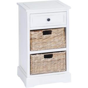 imageDeco 79 Wood Storage Unit 2 Seagrass Basket and 1 Drawer  16quot x 13quot x 28quot TealWhite