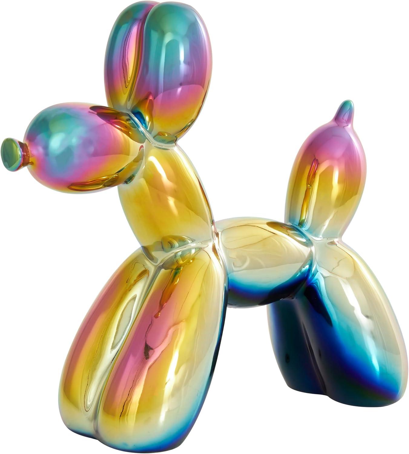 imageDeco 79 Ceramic Dog Decorative Sculpture Balloon Home Decor Statues with Rainbow Shimmer Finish Set of 2 Accent Figurines 9quot 7quotH Multi ColoredMulticolor