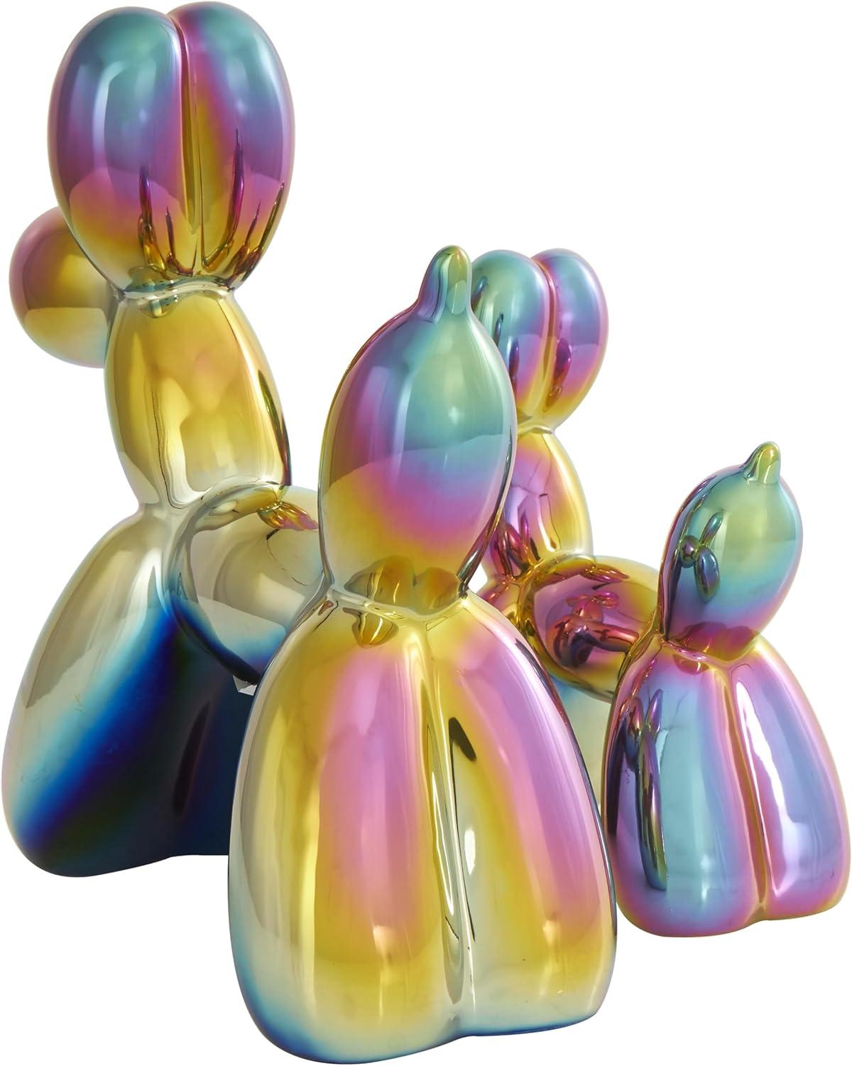 imageDeco 79 Ceramic Dog Decorative Sculpture Balloon Home Decor Statues with Rainbow Shimmer Finish Set of 2 Accent Figurines 9quot 7quotH Multi ColoredMulticolor
