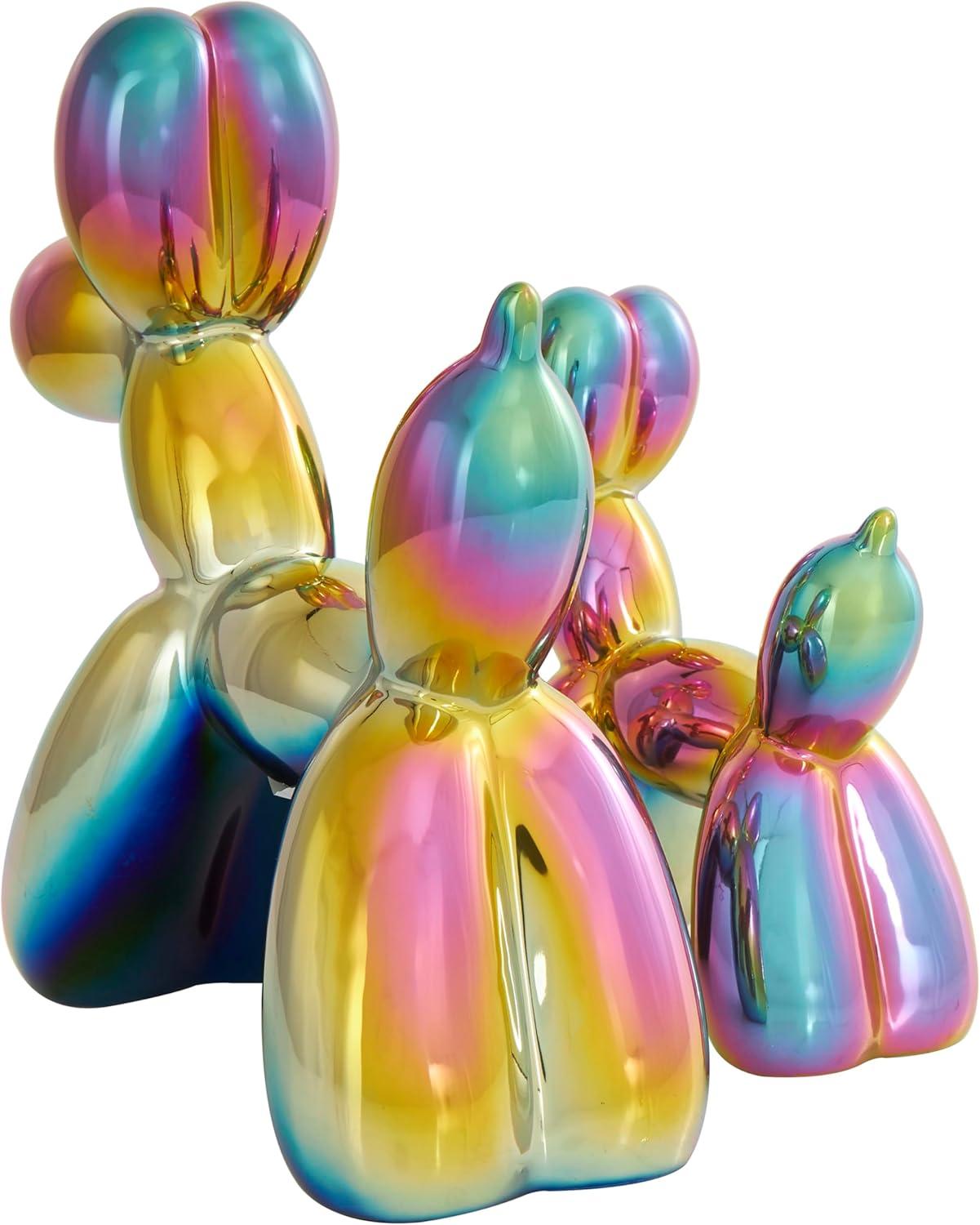 imageDeco 79 Ceramic Dog Decorative Sculpture Balloon Home Decor Statues with Rainbow Shimmer Finish Set of 2 Accent Figurines 9quot 7quotH Multi ColoredMulticolor
