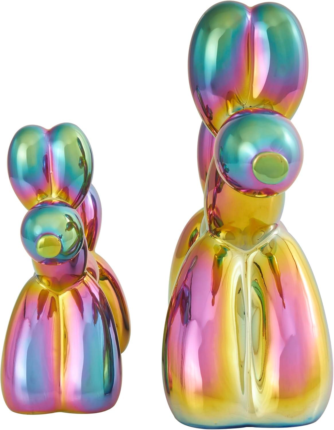 imageDeco 79 Ceramic Dog Decorative Sculpture Balloon Home Decor Statues with Rainbow Shimmer Finish Set of 2 Accent Figurines 9quot 7quotH Multi ColoredMulticolor