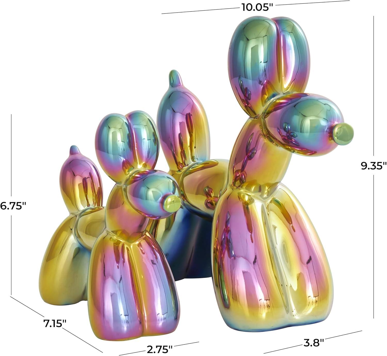 imageDeco 79 Ceramic Dog Decorative Sculpture Balloon Home Decor Statues with Rainbow Shimmer Finish Set of 2 Accent Figurines 9quot 7quotH Multi ColoredMulticolor