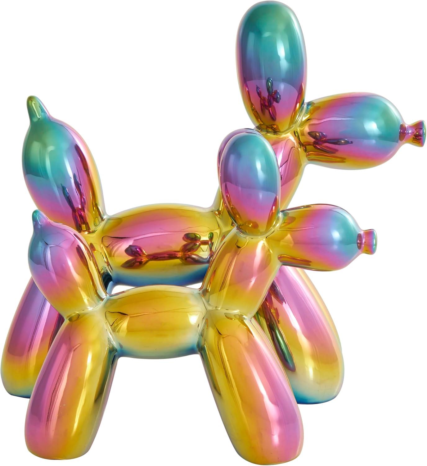 imageDeco 79 Ceramic Dog Decorative Sculpture Balloon Home Decor Statues with Rainbow Shimmer Finish Set of 2 Accent Figurines 9quot 7quotH Multi ColoredMulticolor