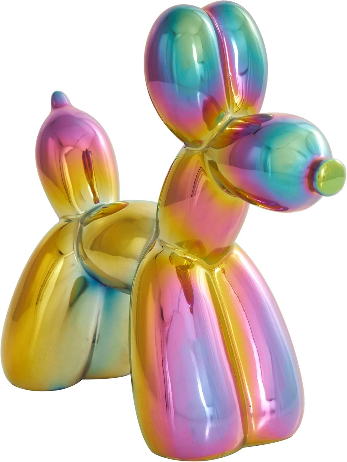 imageDeco 79 Ceramic Dog Decorative Sculpture Balloon Home Decor Statues with Rainbow Shimmer Finish Set of 2 Accent Figurines 9quot 7quotH Multi ColoredMulticolor