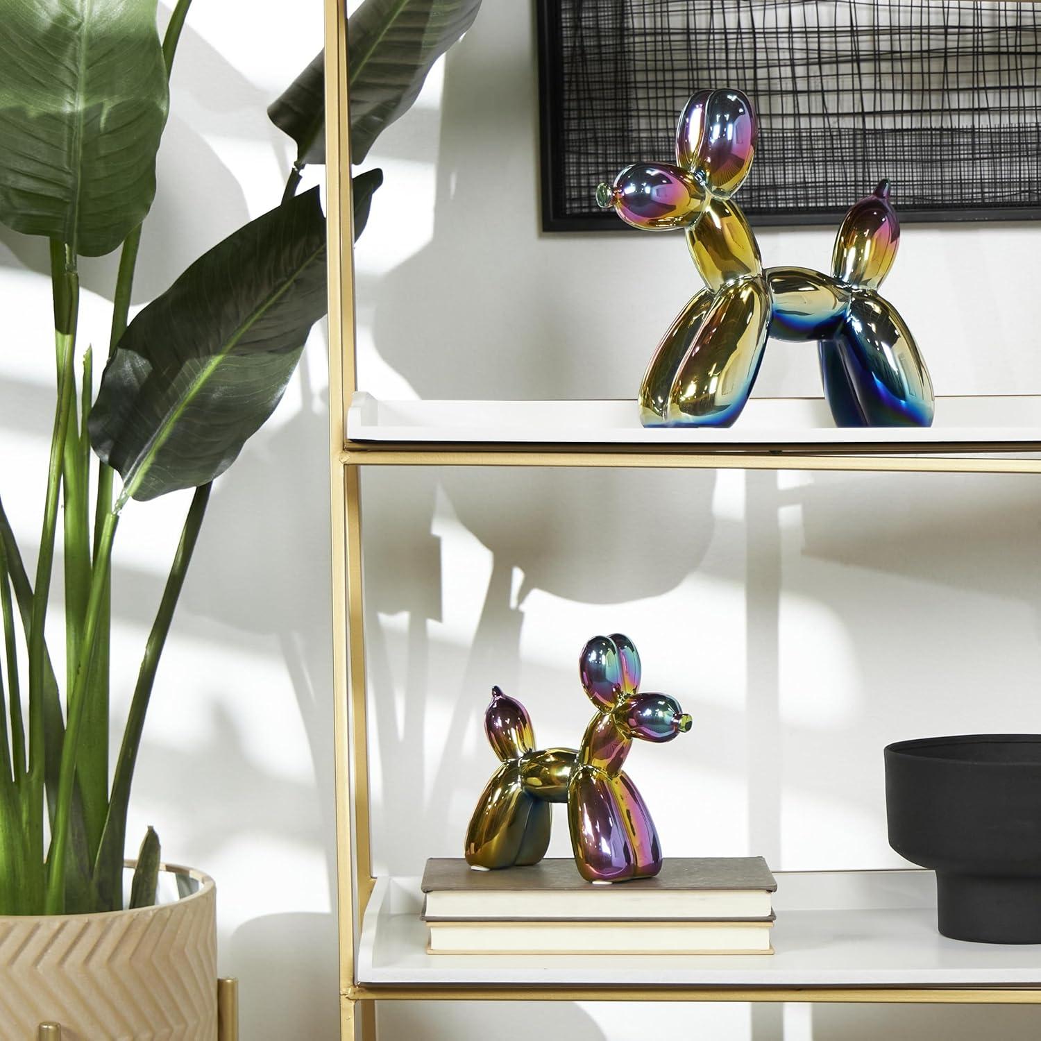 imageDeco 79 Ceramic Dog Decorative Sculpture Balloon Home Decor Statues with Rainbow Shimmer Finish Set of 2 Accent Figurines 9quot 7quotH Multi ColoredMulticolor