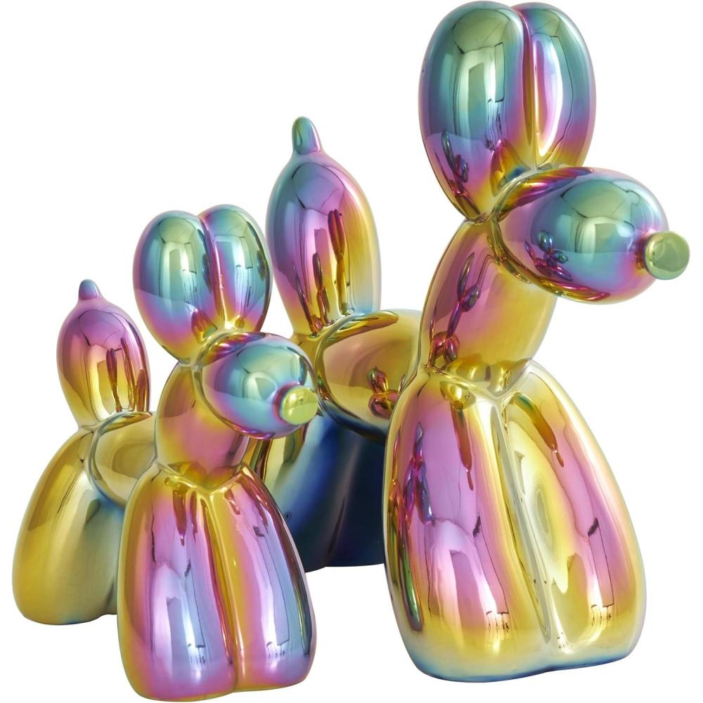imageDeco 79 Ceramic Dog Decorative Sculpture Balloon Home Decor Statues with Rainbow Shimmer Finish Set of 2 Accent Figurines 9quot 7quotH Multi ColoredMulticolor