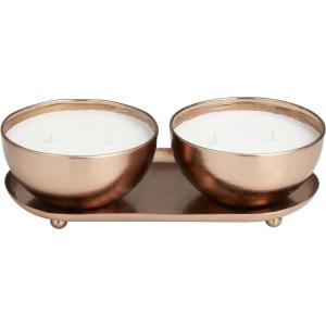 imageDeco 79 Metal Tropical Breeze Scented Double 12 oz 2 Wick Candle with White Wax and Tray Set of 2 10quot W 3quot H Copper