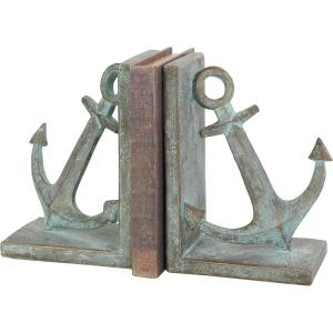 imageDeco 79 Polystone Anchor Decorative Bookends Distressed Patina Non Skid Bookends with Gold Foil Accents Set of 2 Office Bookends4W 8H Blue2 PIECES SMALL SIZE