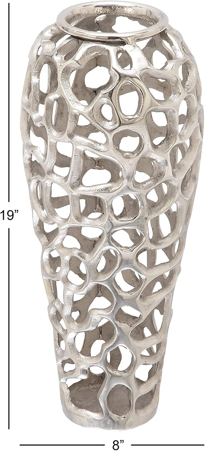 imageDeco 79 Aluminum Metal Decorative Vase Cutout Coral Centerpiece Vase Vase for Home Decoration 8quot x 8quot x 19quot Silver8L x 8W x 19H