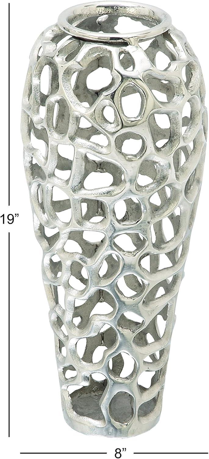 imageDeco 79 Aluminum Metal Decorative Vase Cutout Coral Centerpiece Vase Vase for Home Decoration 8quot x 8quot x 19quot Silver8L x 8W x 19H