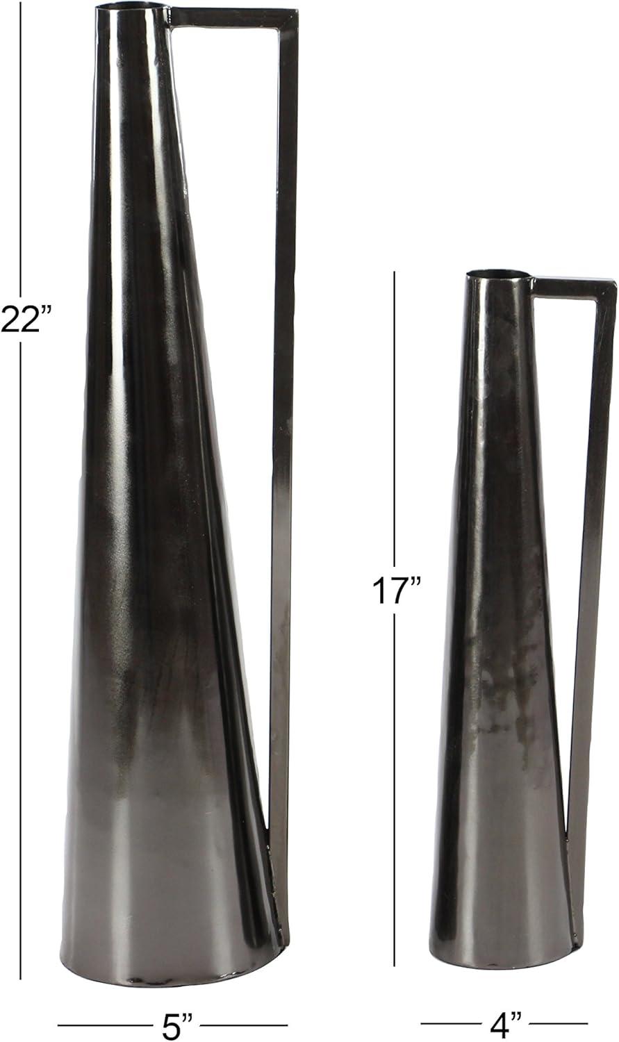 imageDeco 79 Metal Decorative Vase Centerpiece Vases with Handles Set of 2 Flower Vases for Home Decoration 17quot 22quotH SilverDark Gray