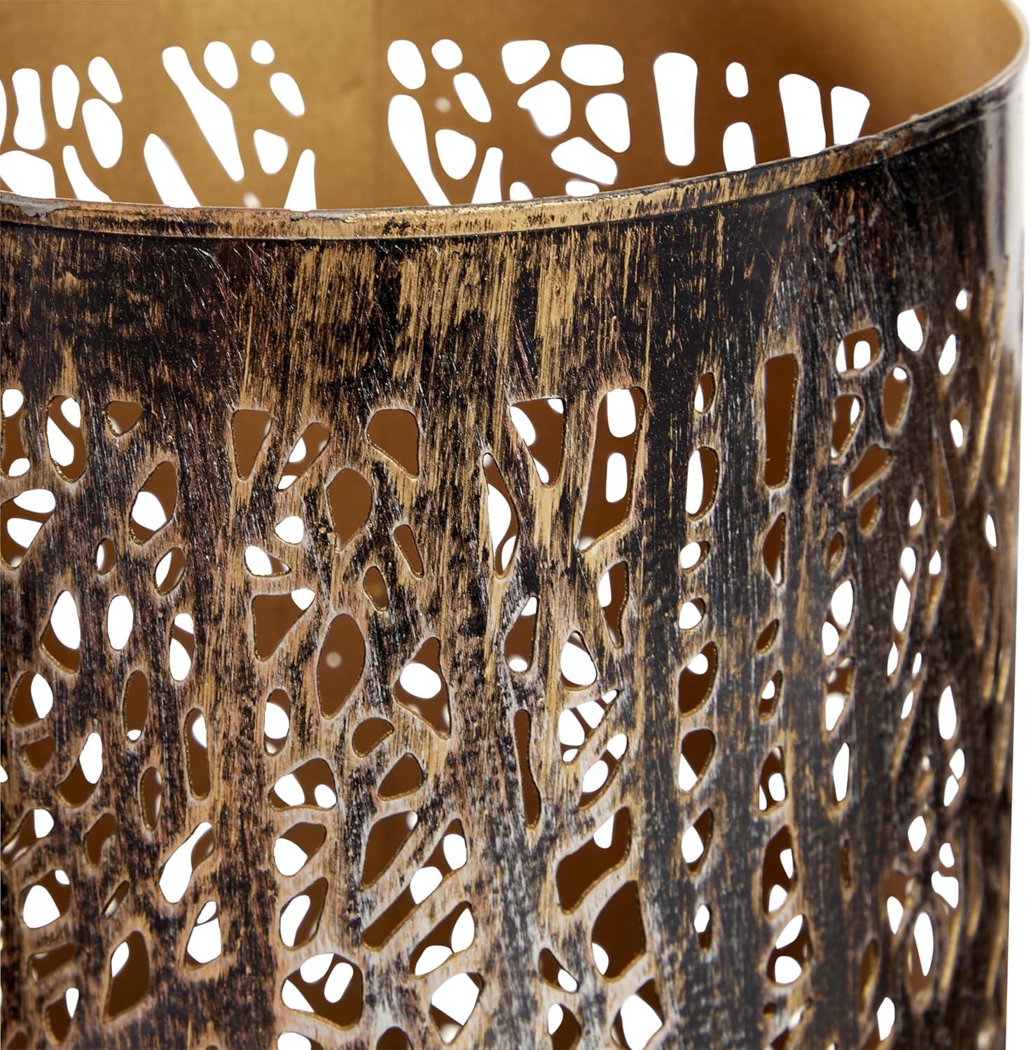 imageDeco 79 Metal Indoor Outdoor Candle Lantern Cutout Tree Branch Lantern Candle Holder with Gold Interior Set of 3 Lantern 12quot 9quot 5quotH Bronze12  9  5H