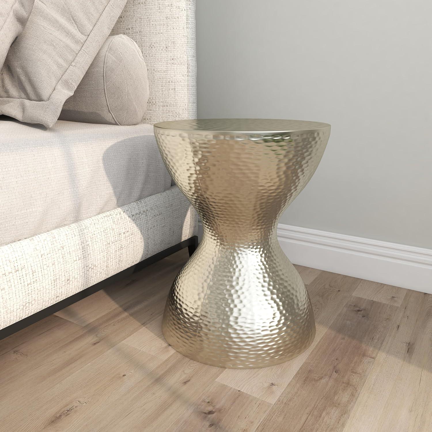 imageDeco 79 Metal Side End Accent Table Hammered End Table with Hourglass Shape Side Table 14quot x 14quot x 18quot SilverSilver
