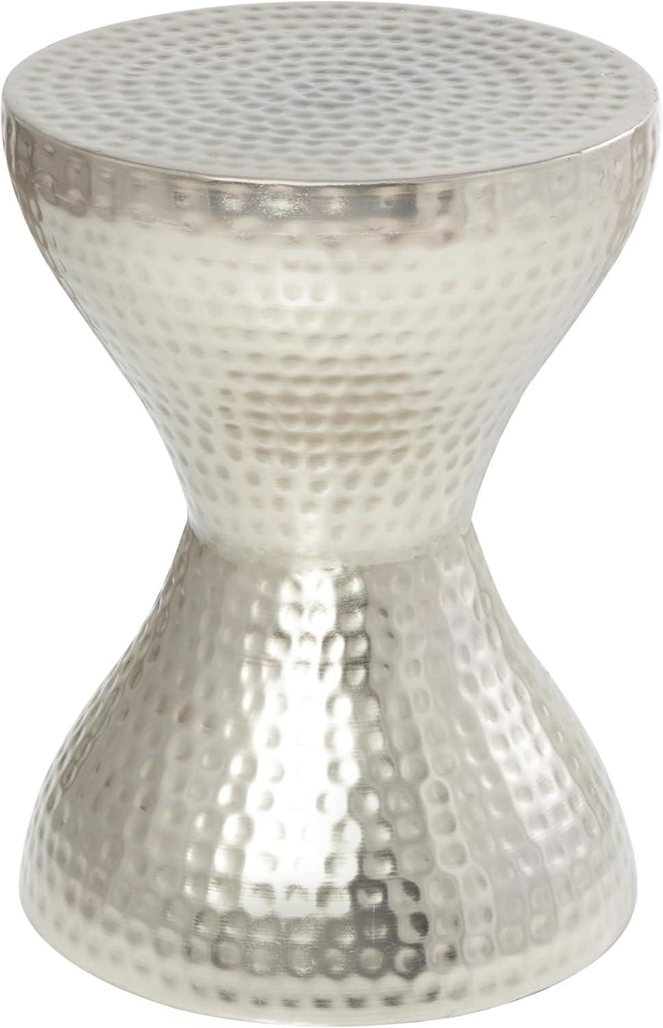 imageDeco 79 Metal Side End Accent Table Hammered End Table with Hourglass Shape Side Table 14quot x 14quot x 18quot SilverSilver