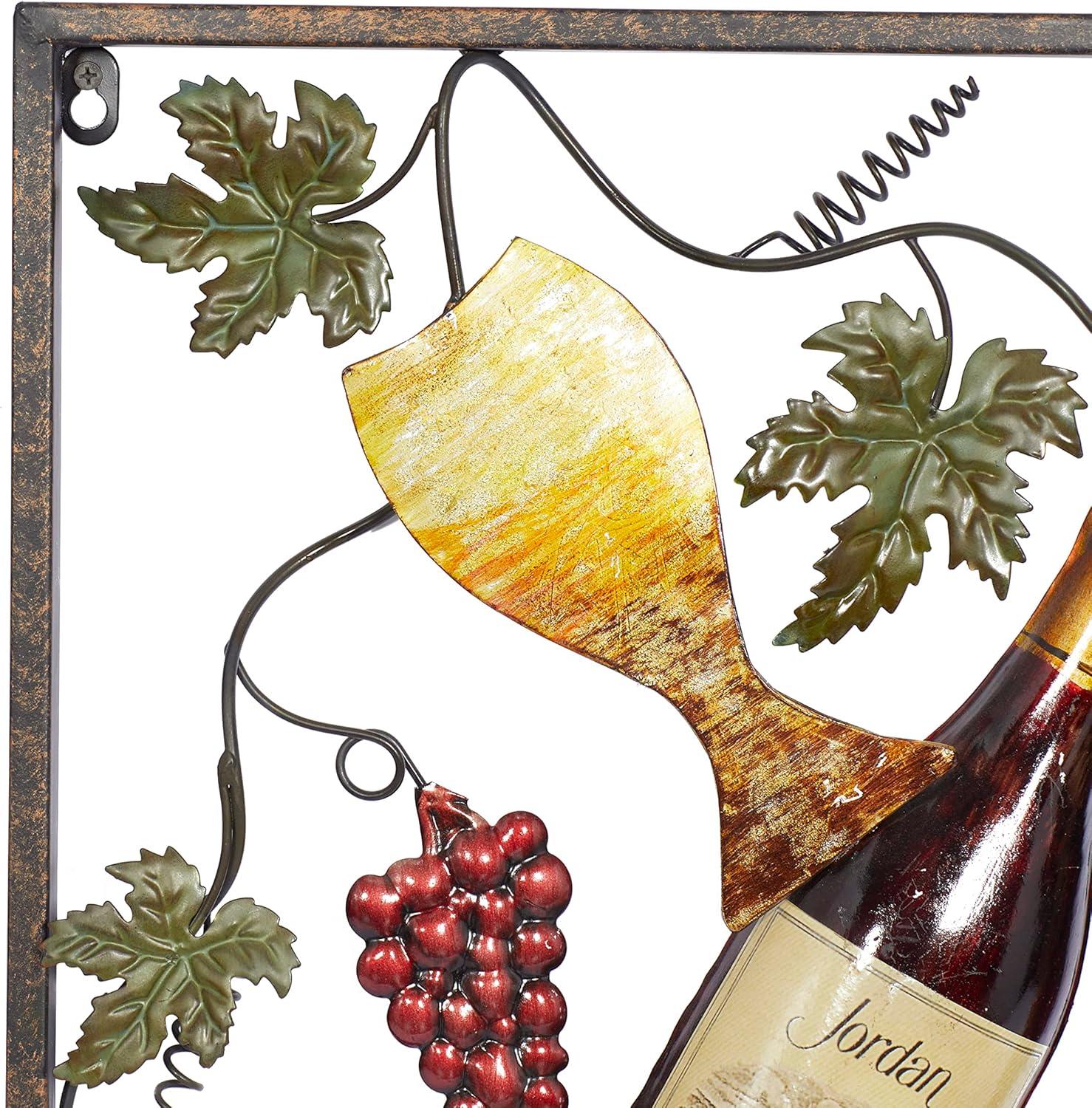 imageDeco 79 Metal Wine Home Wall Decor Wall Sculpture with Grapes Detailing set of 4 Wall Art 14quot x 1quot x 18quot Multi ColoredWine Art 1