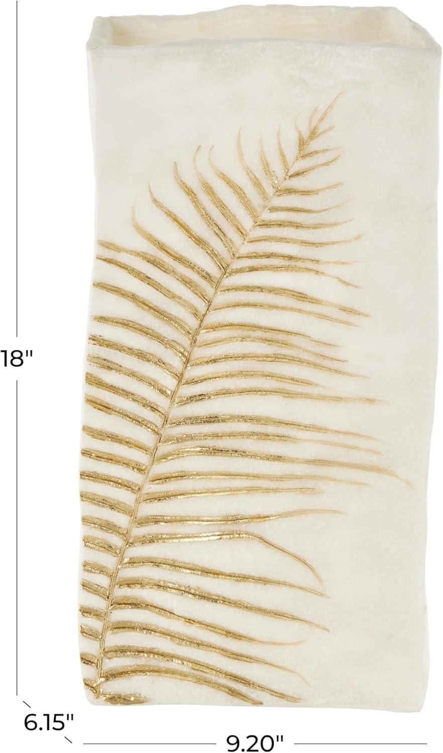 imageDeco 79 Polystone Decorative Vase Leaf Centerpiece Vase Flower Vase for Home Decoration 10quot x 6quot x 18quot WhiteWhite