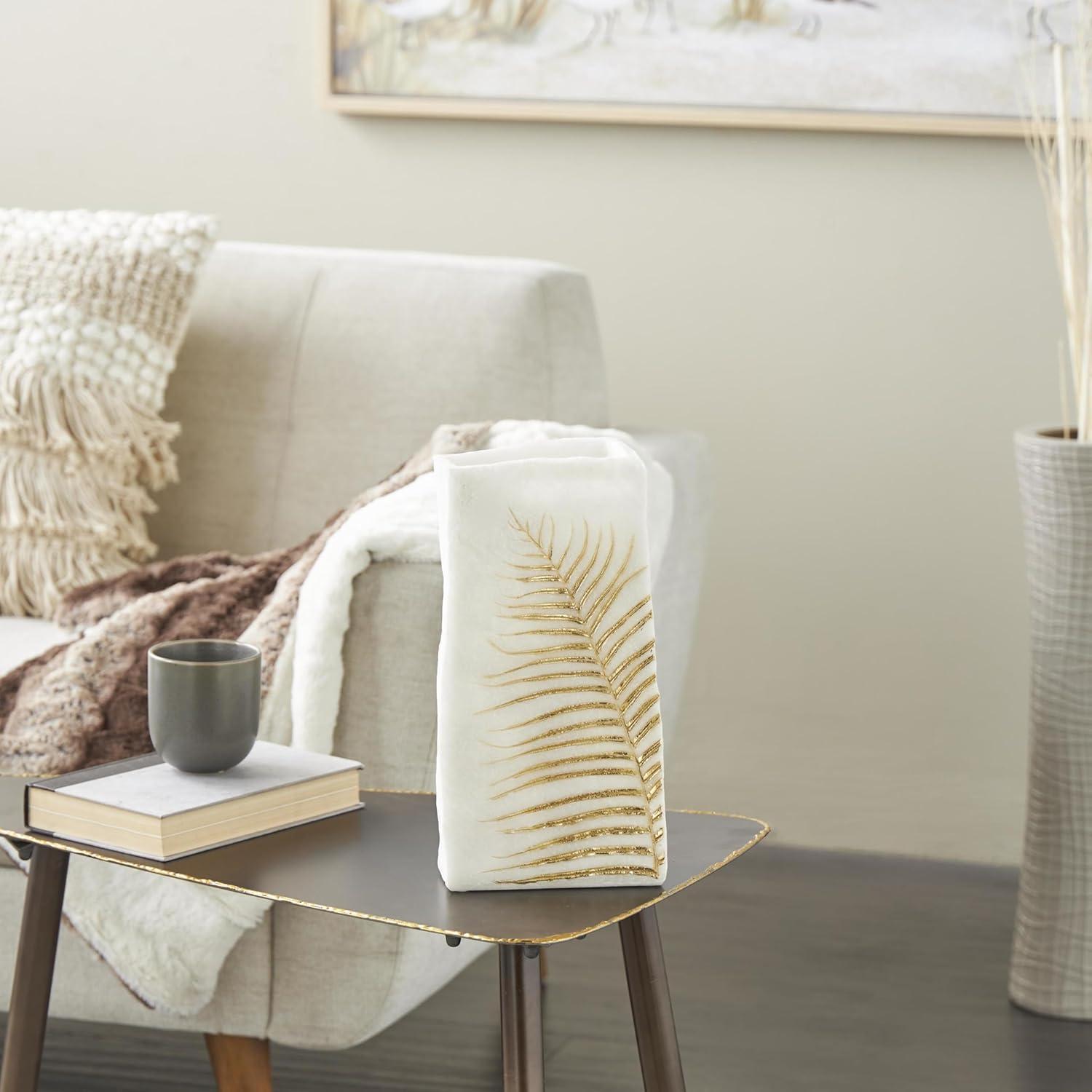 imageDeco 79 Polystone Decorative Vase Leaf Centerpiece Vase Flower Vase for Home Decoration 10quot x 6quot x 18quot WhiteWhite