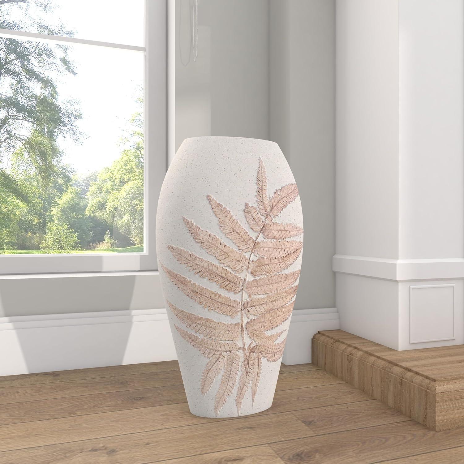 imageDeco 79 Polystone Decorative Vase Leaf Centerpiece Vase Flower Vase for Home Decoration 10quot x 6quot x 18quot WhiteWhite