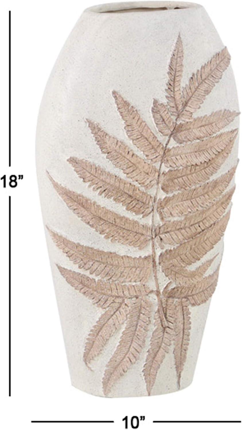 imageDeco 79 Polystone Decorative Vase Leaf Centerpiece Vase Flower Vase for Home Decoration 10quot x 6quot x 18quot WhiteWhite