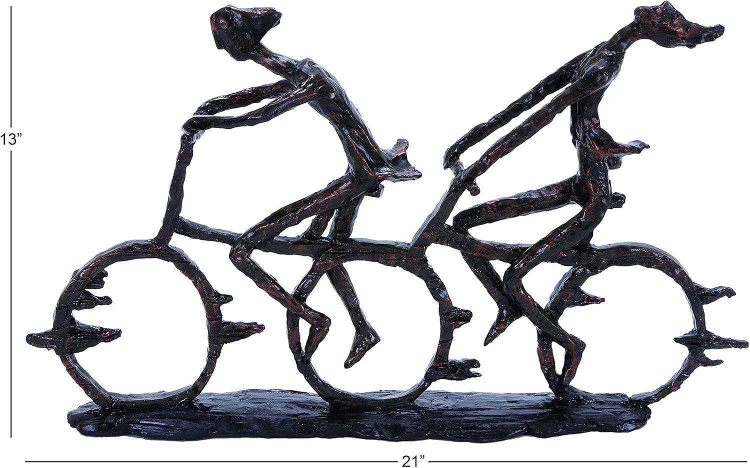 imageDeco 79 Polystone People Decorative Sculpture Home Decor Statue with Bike Accent Figurine 21quot x 3quot x 13quot Brass