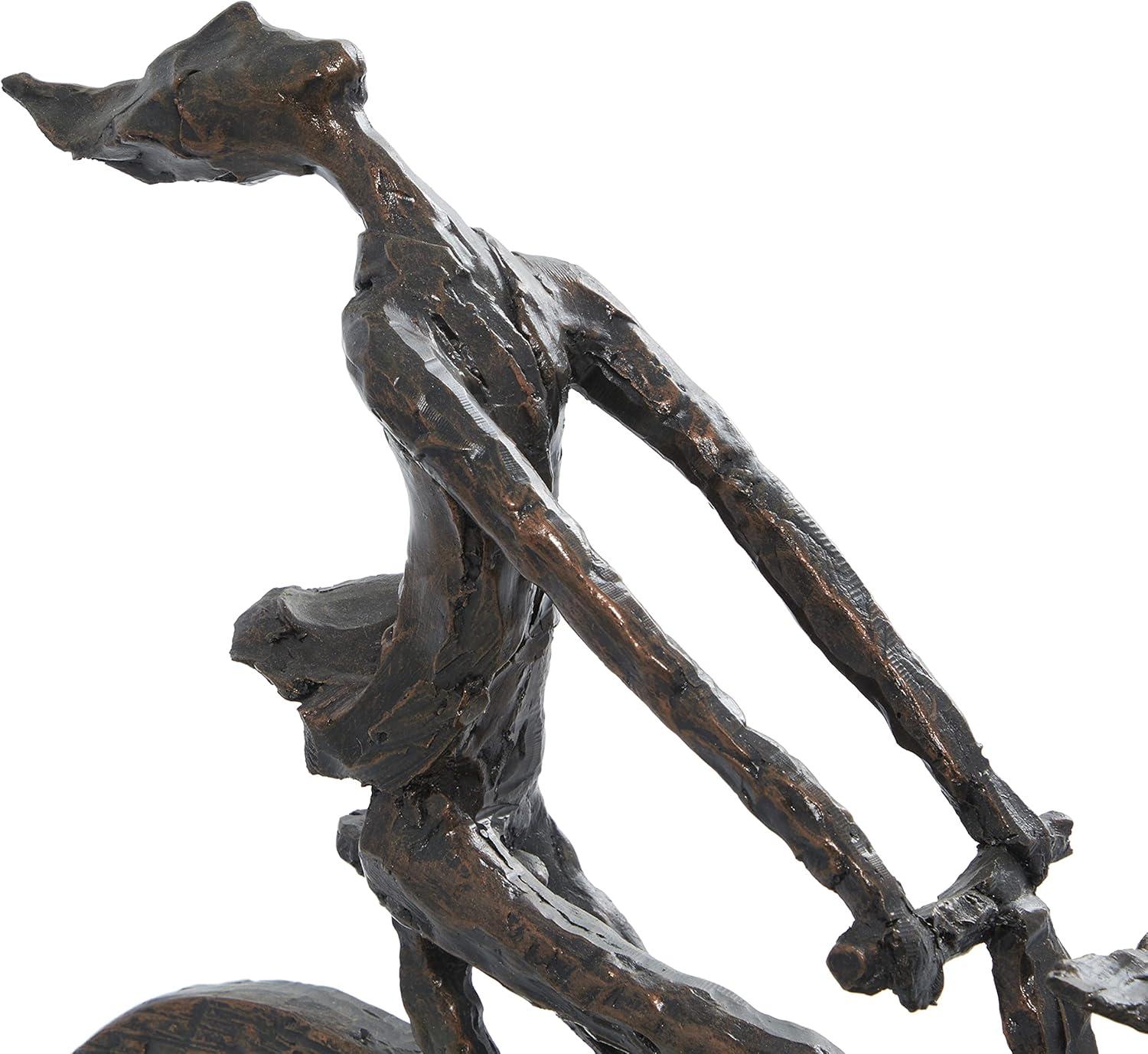 imageDeco 79 Polystone People Decorative Sculpture Home Decor Statue with Bike Accent Figurine 21quot x 3quot x 13quot Brass